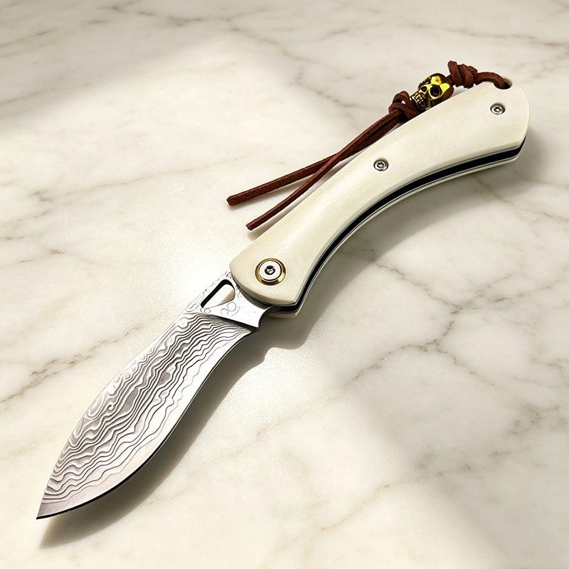 Vintage Collectible Knives - 빈티지 다마스커스강 소형 접이식 나이프, 소뼈