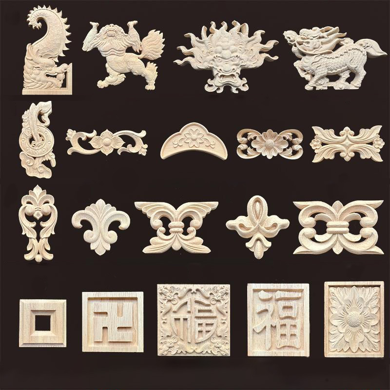 Vintage Toys Collection - 빈티지 나무 장식품, 용과 사자 무늬