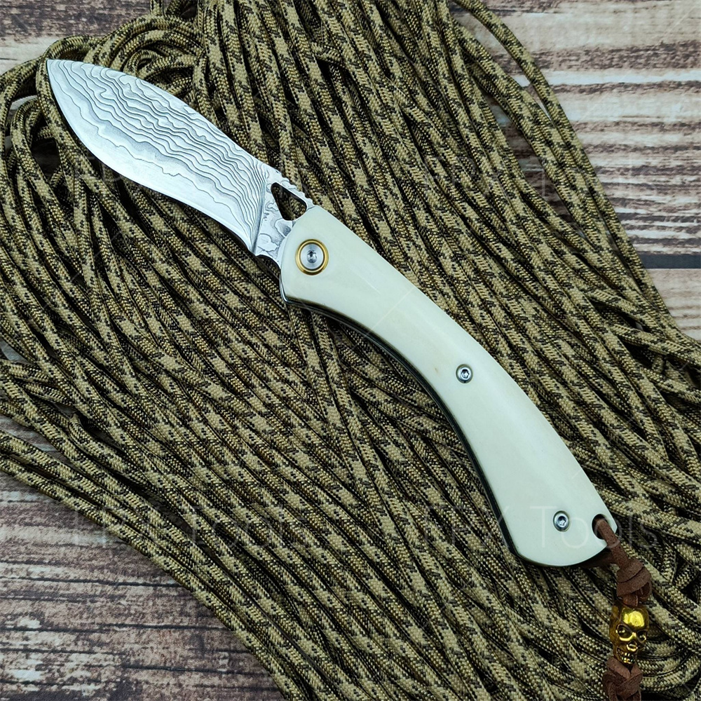 Vintage Collectible Knives - 다마스커스 패턴 스틸 접이식 나이프 -