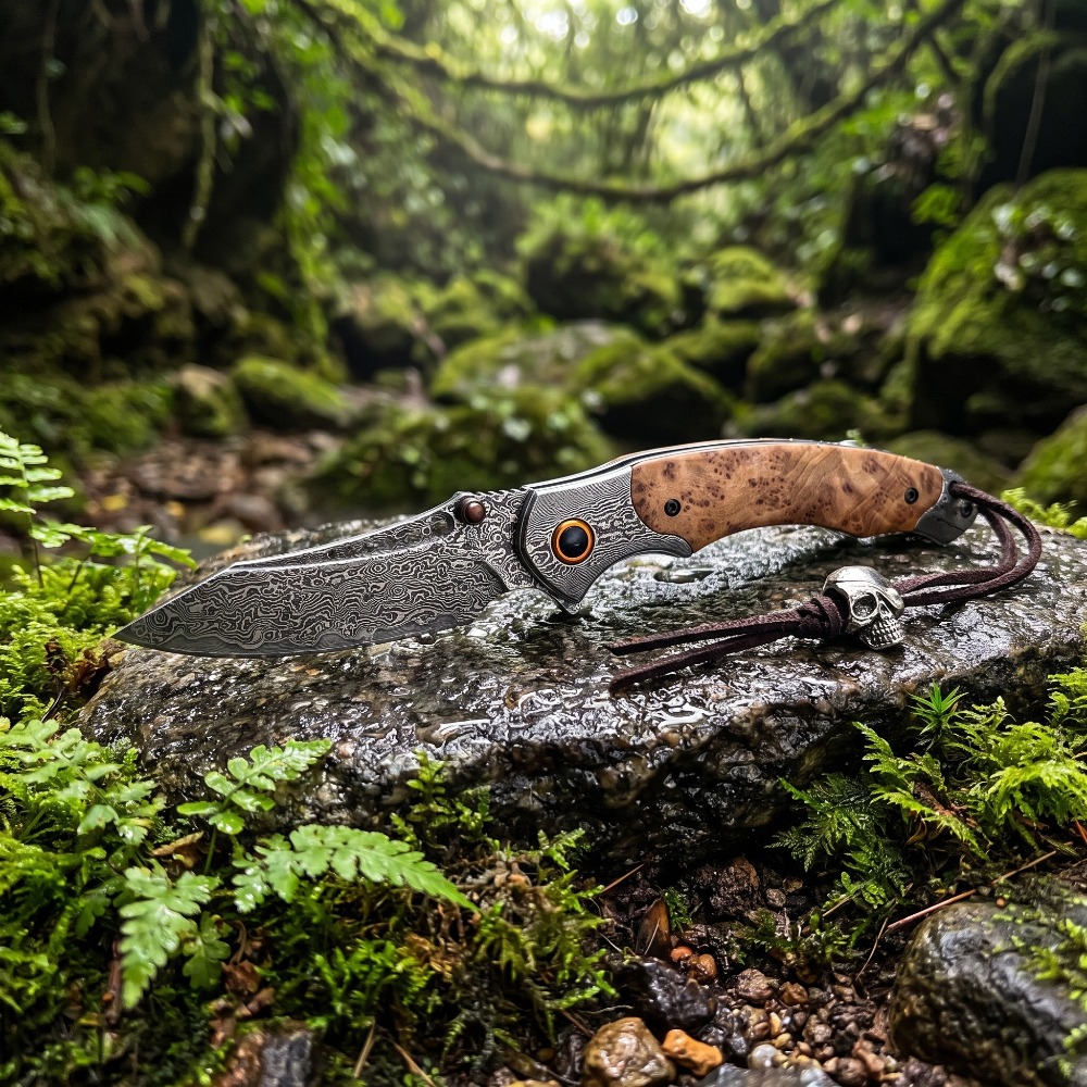 Vintage Collectible Knives - 고경도 다마스커스 패턴 접이식 나이프 빈티지