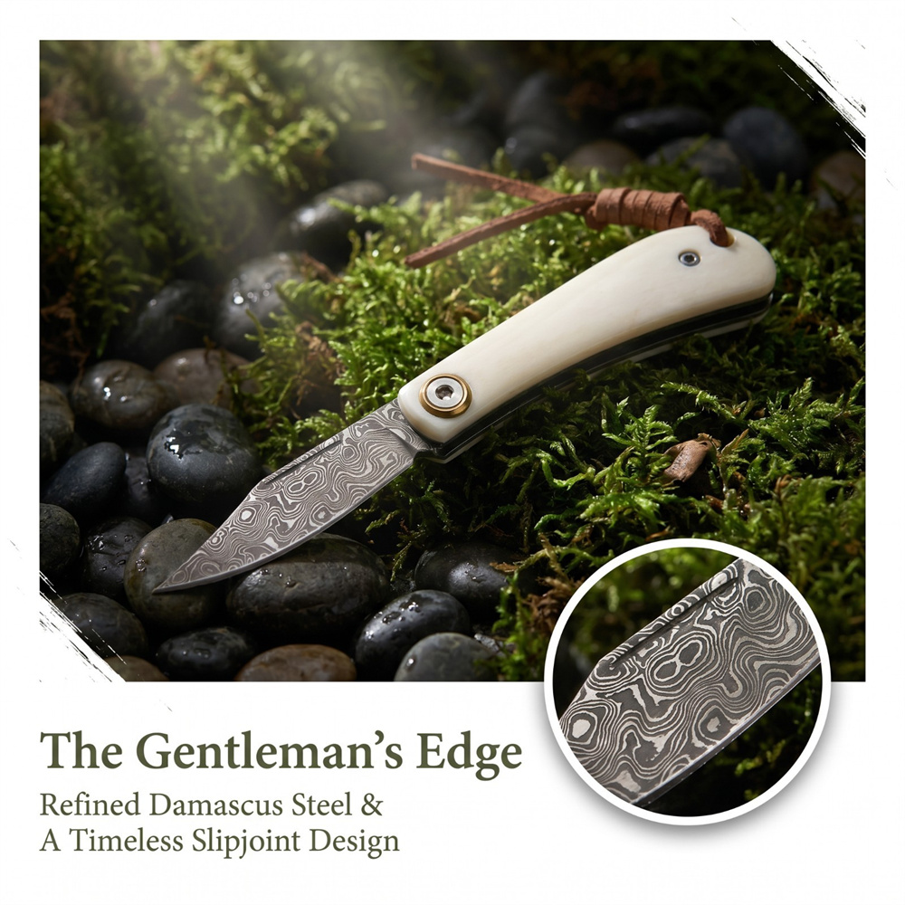 Vintage Collectible Knives - 빈티지 다마스커스 접이식 EDC 포켓 나이프,
