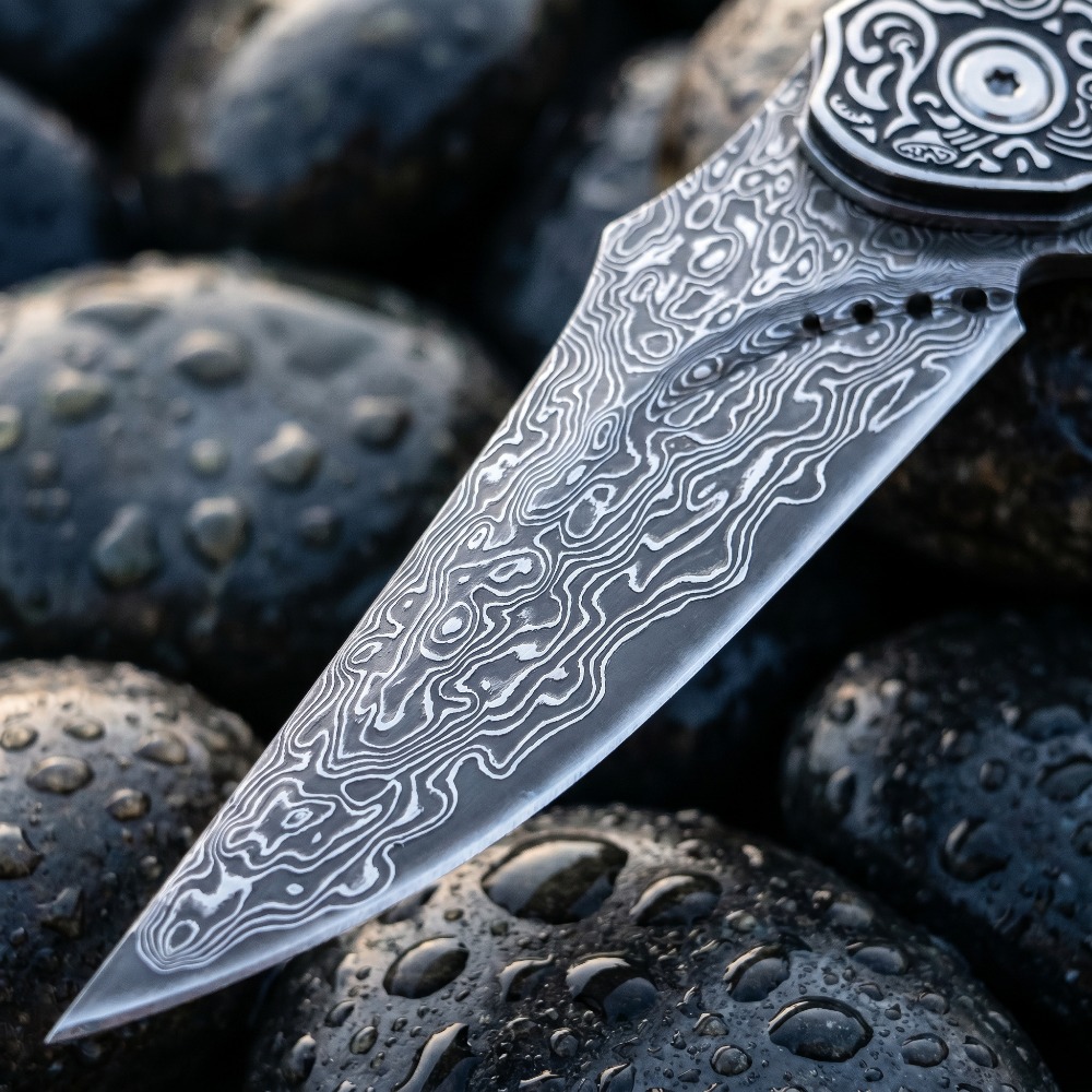 새로운 빈티지 다마스커스 패턴 블레이드 접이식 나이프, - Vintage Collectible Knives 리뷰 및 가격