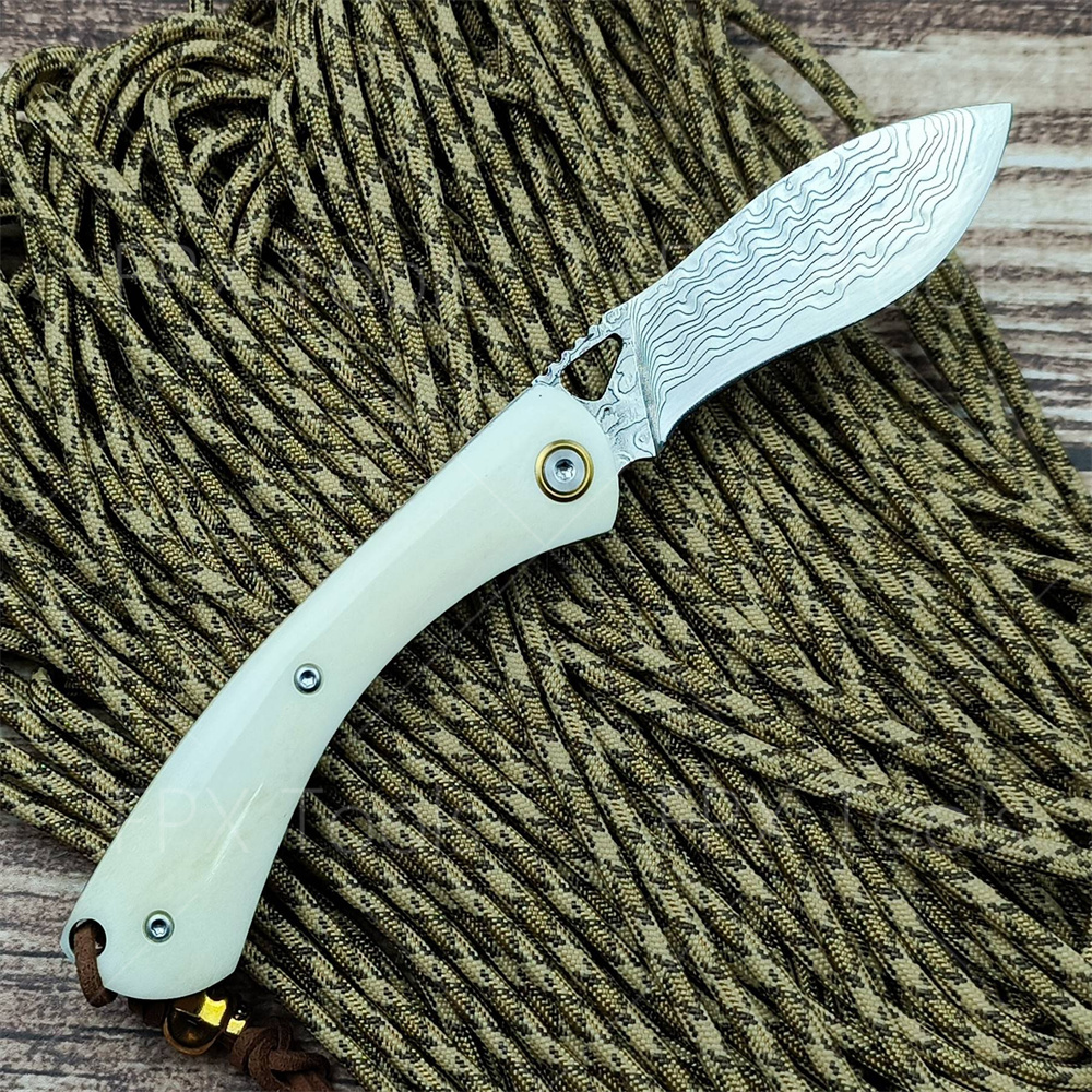 다마스커스 패턴 스틸 접이식 나이프 - 천연 황소뼈 손 - Vintage Collectible Knives 리뷰 및 가격
